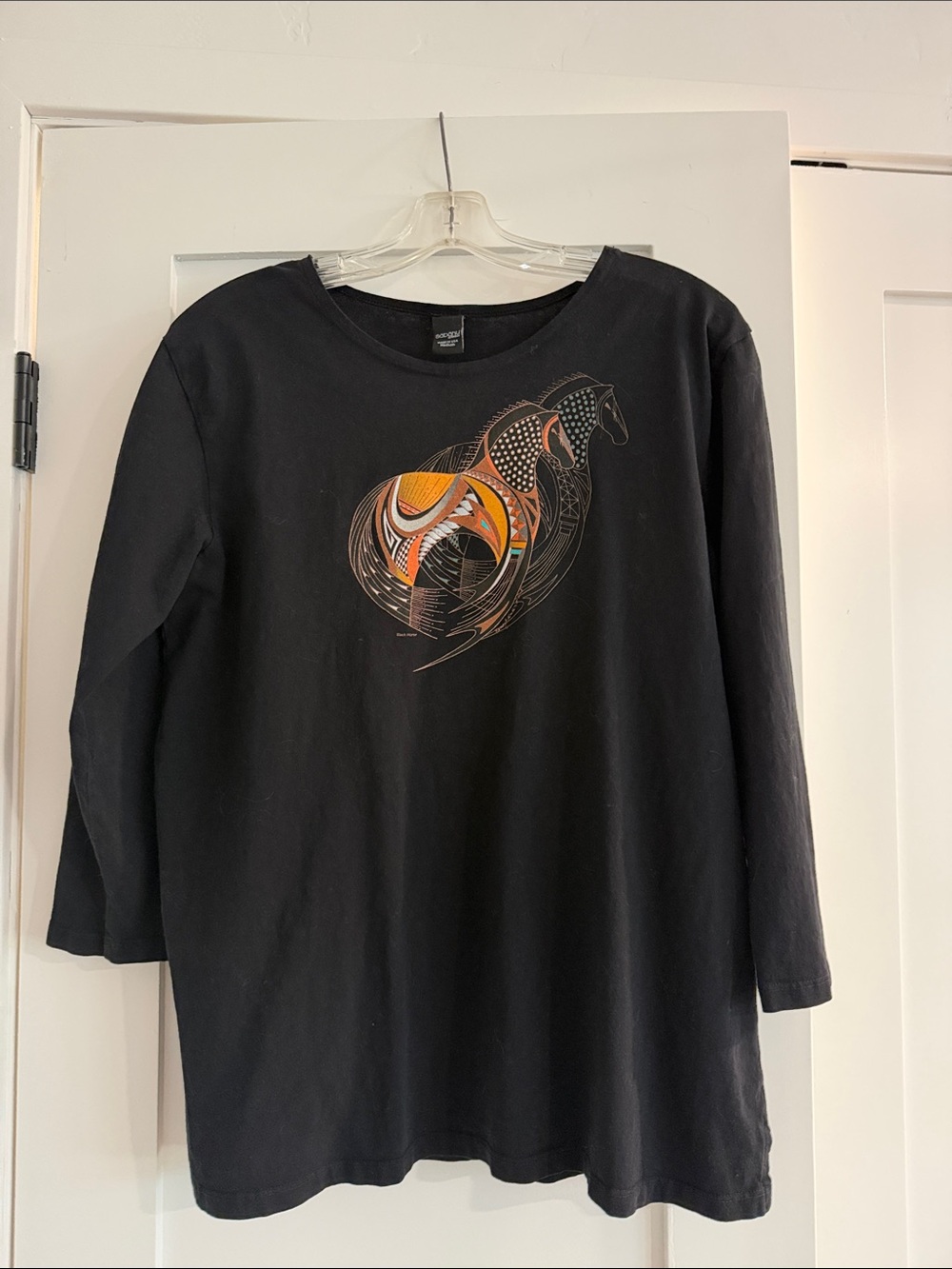 Black Long-Sleeve Graphic Horse Tee - Unknown Brand